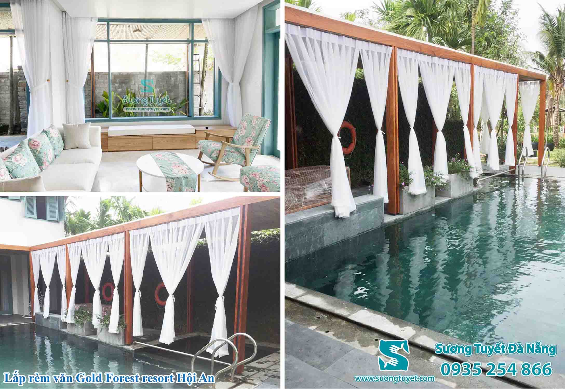 Sương Tuyết lắp rèm resort Gold Forest.