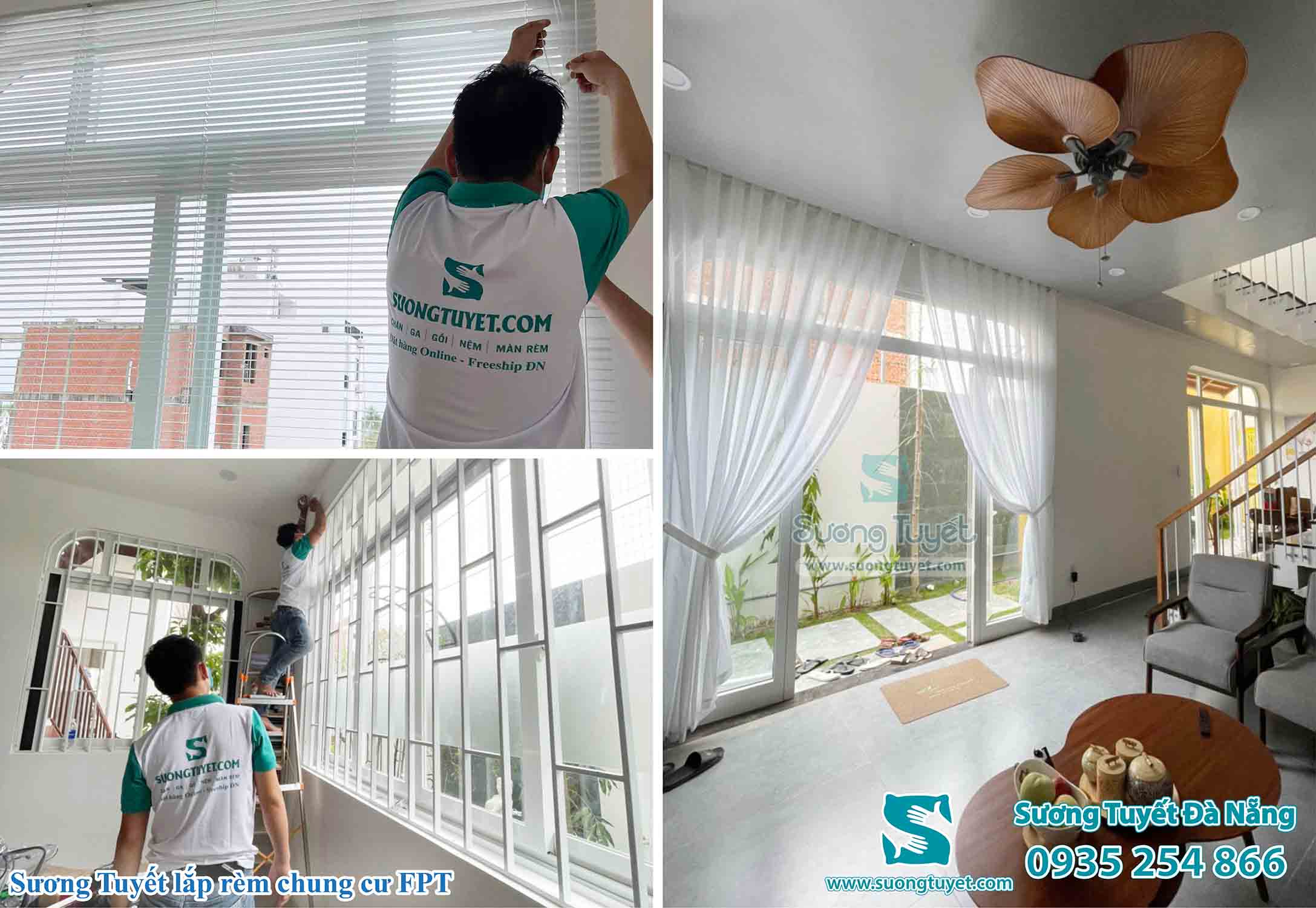 Sương Tuyết lắp rèm voan căn hộ gần chung cư FPT.