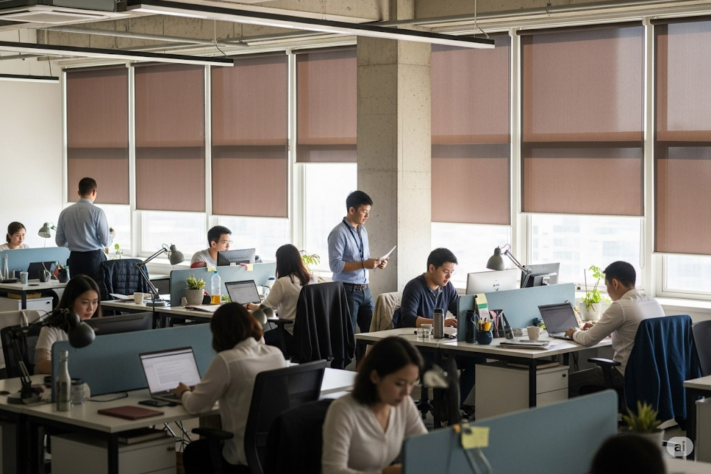 Rèm cuốn trơn đơn giản, tiện dụng.