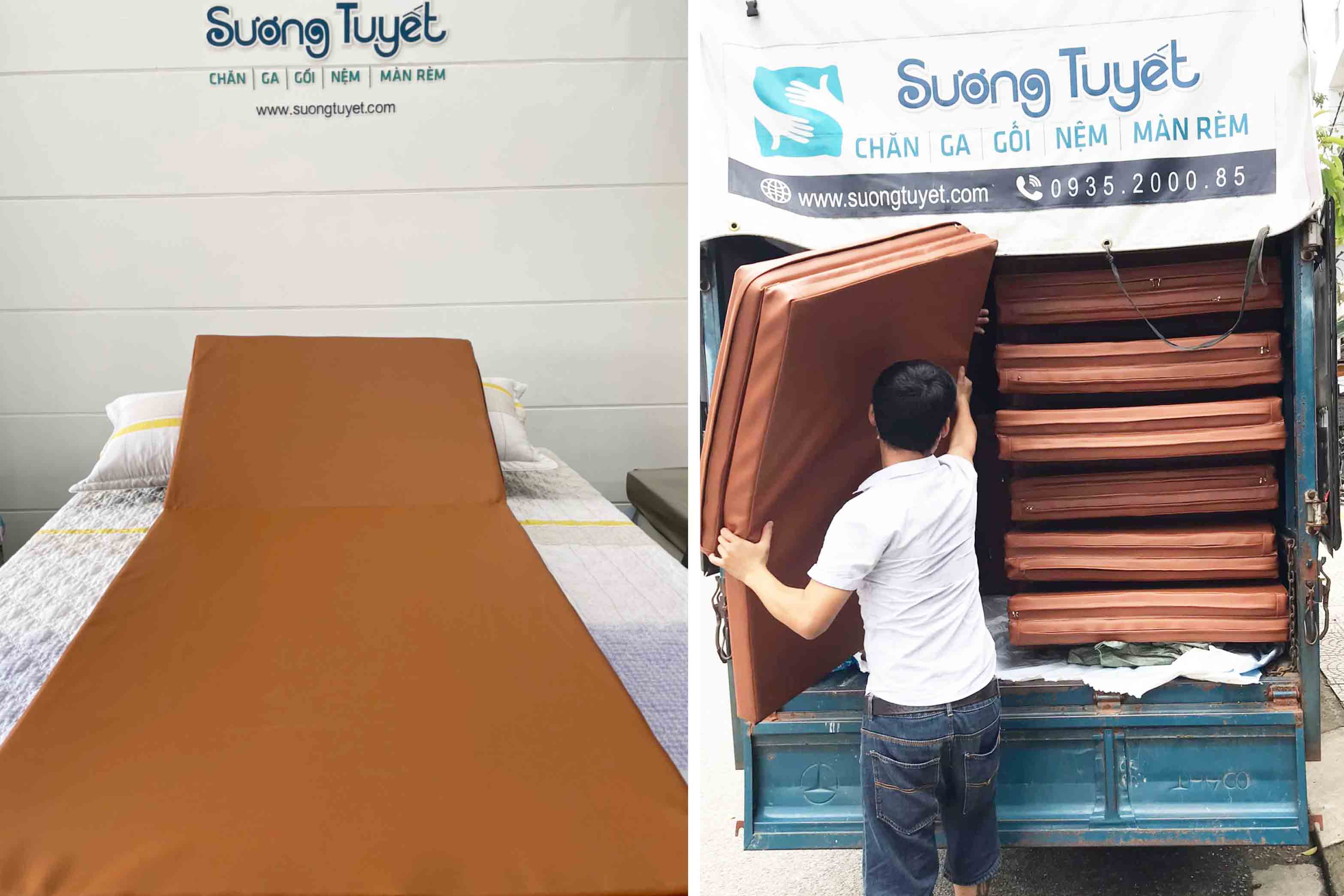 Khách hàng có thể chọn làm nệm thẳng, nệm gấp 2, gấp 3, vải da, simili, vải bố tùy ý.