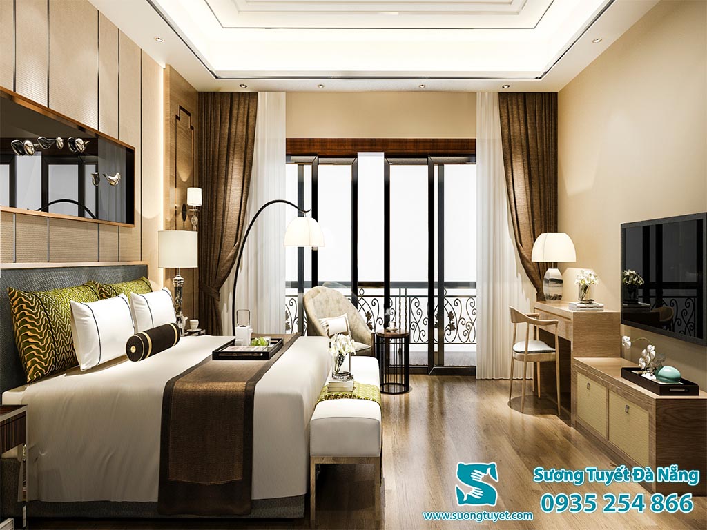 Một khách sạn cao cấp 5 sao với tông rèm 2 lớp âm trần.