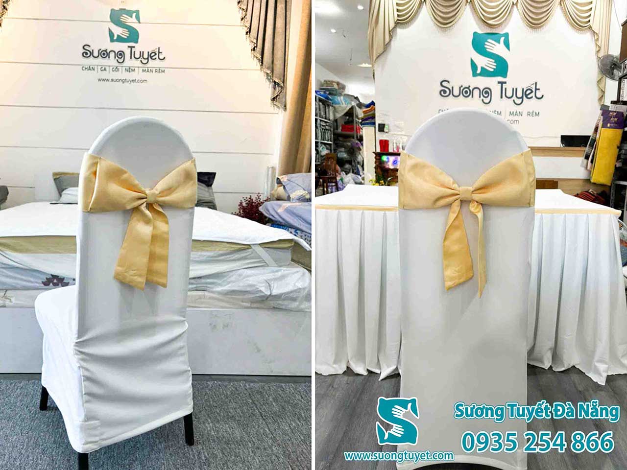 Hình ảnh Sương Tuyết hoàn tất khăn bàn áo ghế.