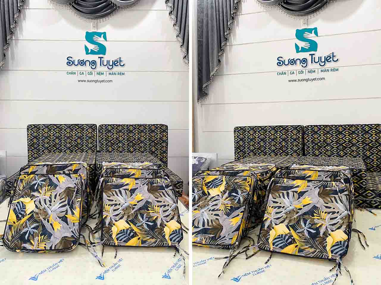 Sương Tuyết có hơn 15 năm bọc sofa, làm nệm ghế cho khách.