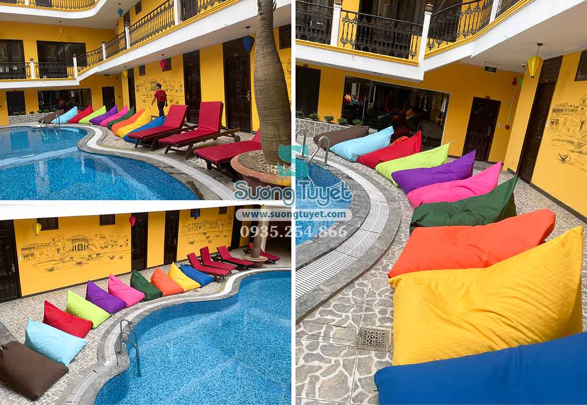 Sương Tuyết giao ghế lười tại Ihome Stay Hội An.