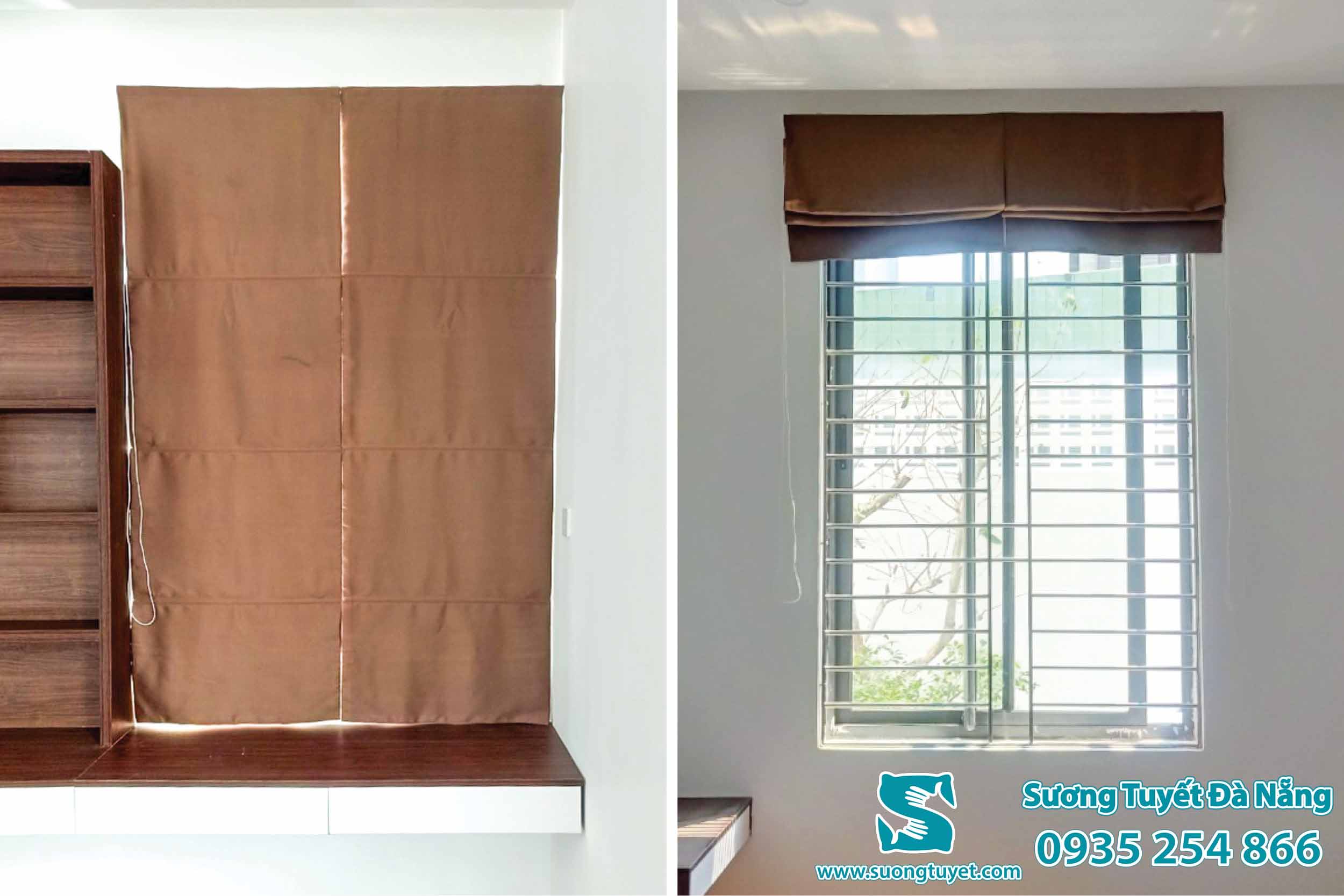 Ngoài rèm vải thì cửa sổ phòng riêng được làm rèm Roman.