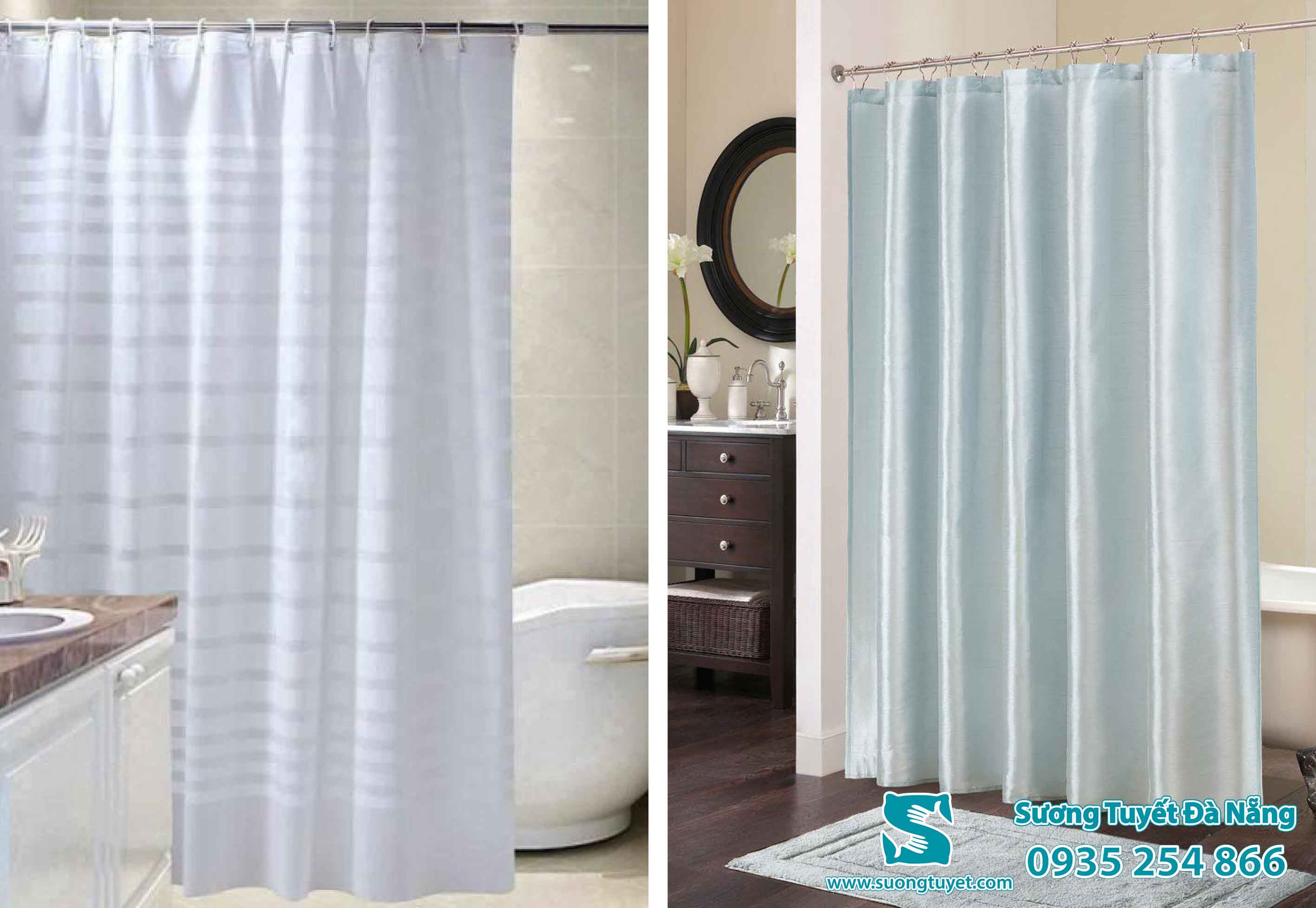 Rèm polyester được dùng phổ biến cho nhà tắm.