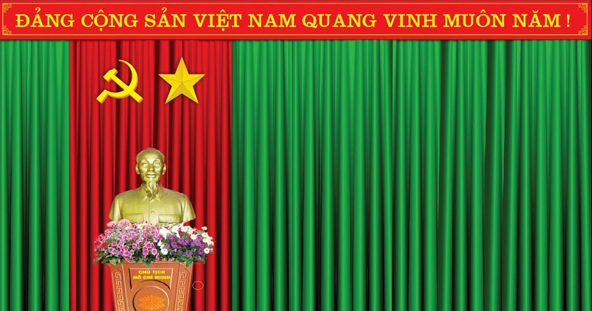 Rèm vải xanh lá văn nghệ, hội nghị.