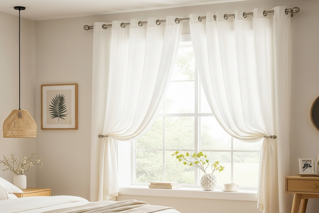Cận cảnh rèm voan xỏ khuyên long lanh bắt mắt.