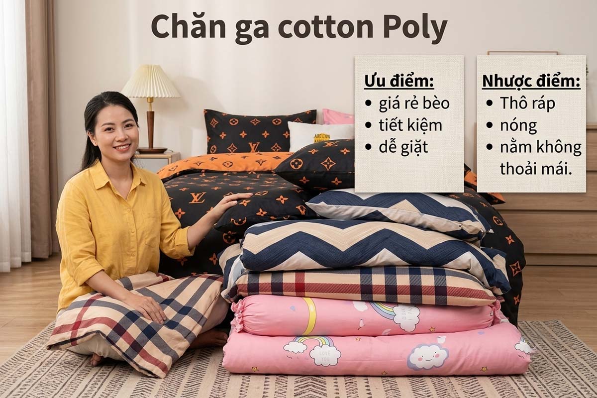 Chăn ga cotton poly là loại có giá rẻ nhất thị trường.