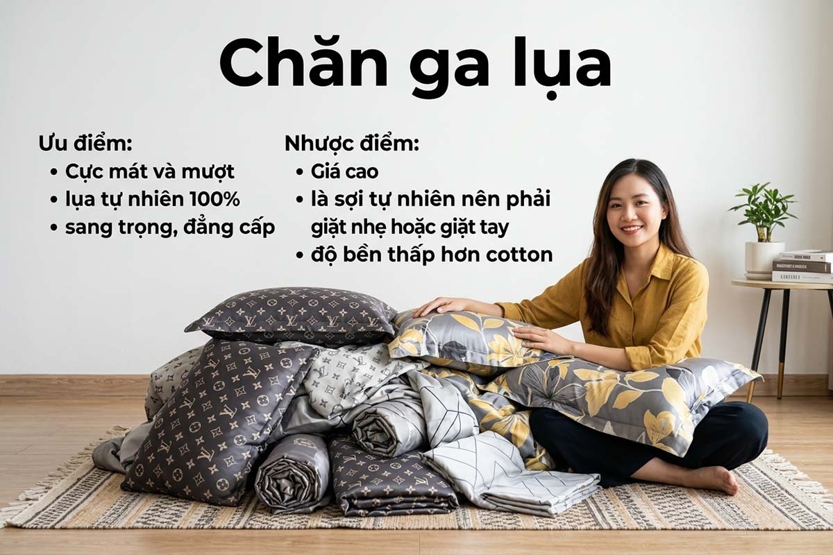 Chăn ga lụa tơ tằm đem đến trải nghiệm sang trọng và đẳng cấp.