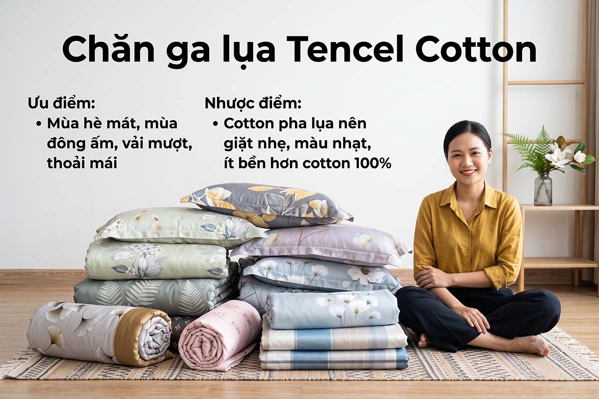 Tencel cotton là trùm cuối phù hợp dùng cho mọi nhà.