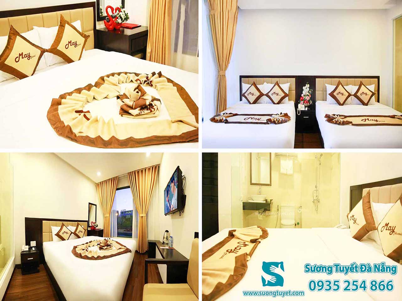 Sương Tuyết cung cấp tấm trang trí và gối trang trí cho May hotel.