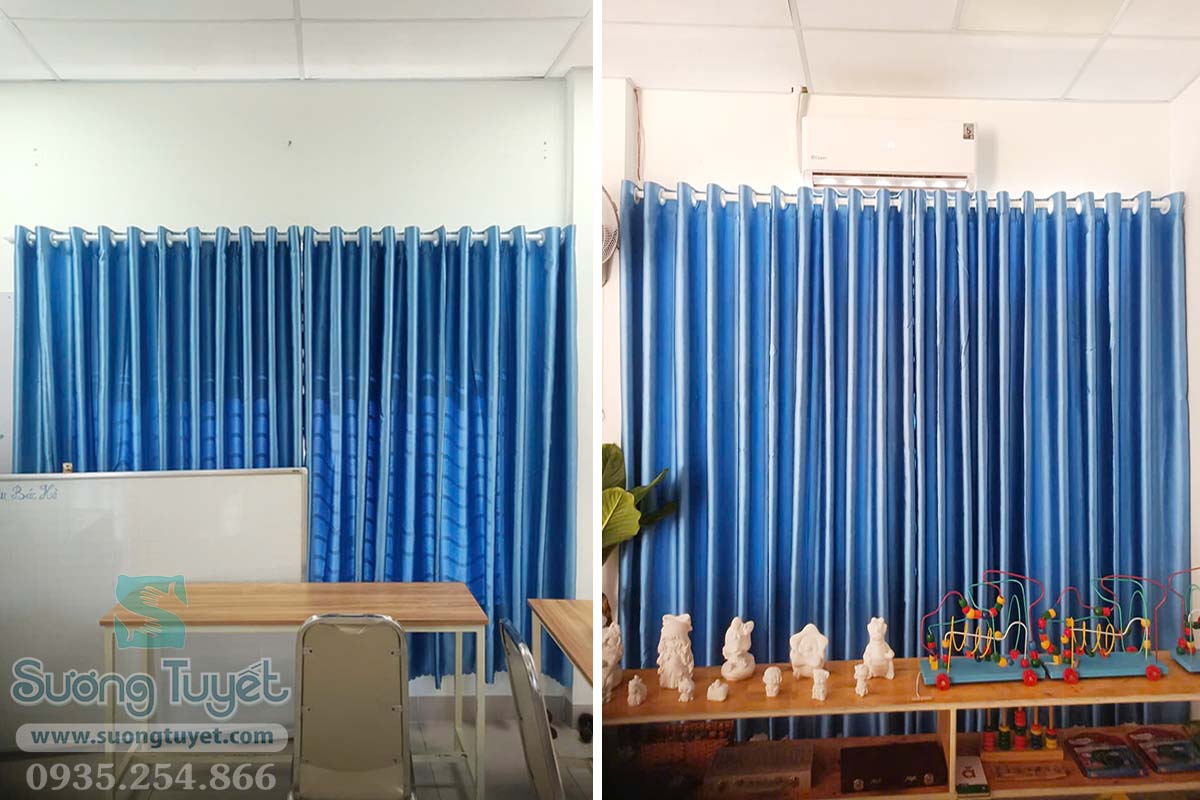 Việc lựa chọn màu xanh giúp lớp không trở nên quá sáng, yên tĩnh và đẹp mắt hơn.