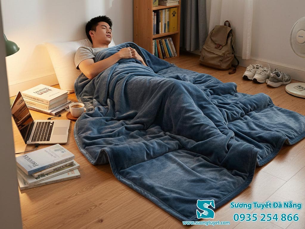 Mền nhung Muji được yêu thích vì mềm, ấm và thoải mái.