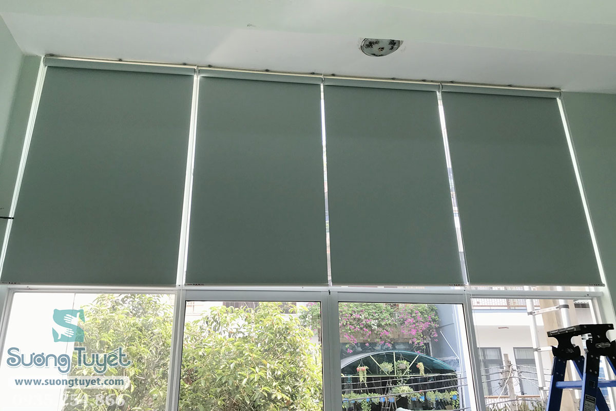 Rèm cuốn màu xanh rêu đẹp mắt.