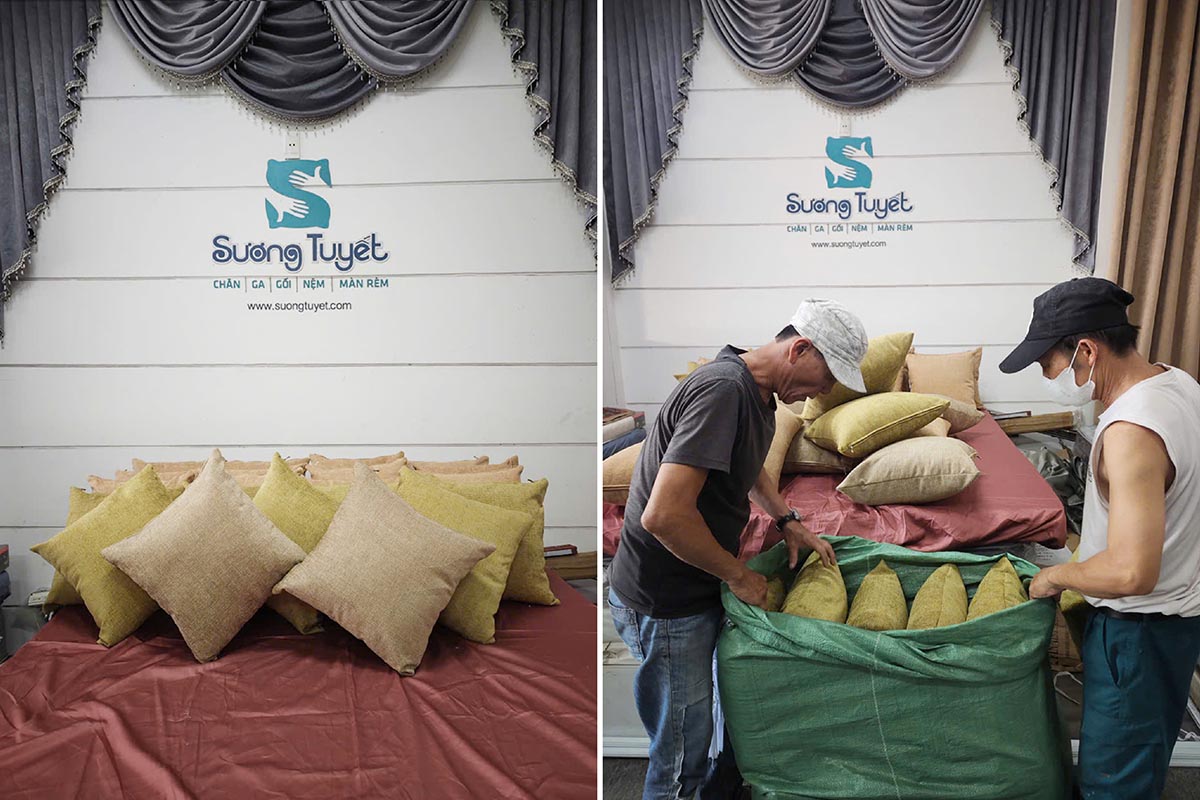 Hàng ngàn chiếc gối tựa Sương Tuyết đã xuất xưởng mỗi năm cho khách hàng sỉ lẻ.
