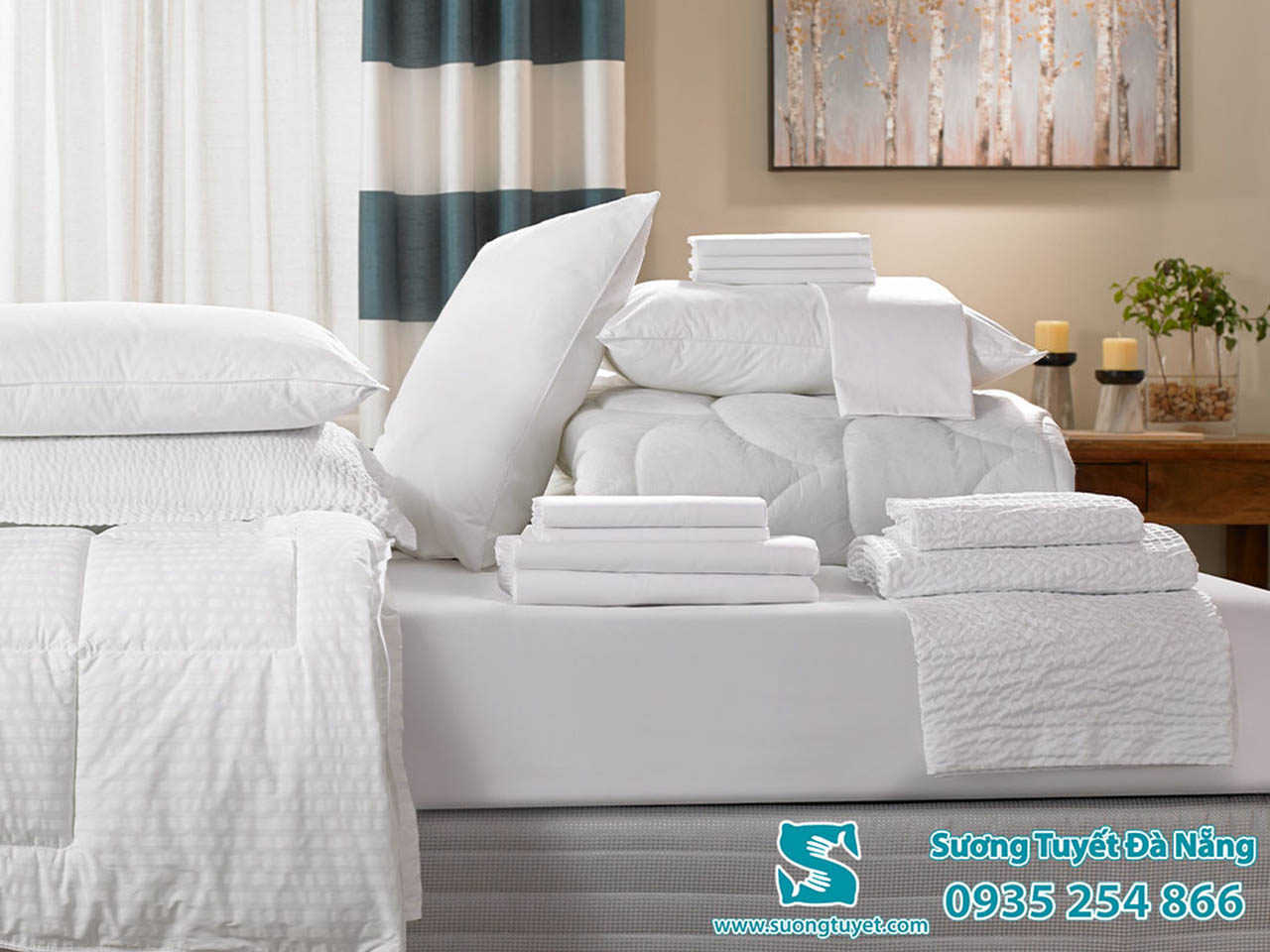 Combo chăn ga khách sạn Sương Tuyết.