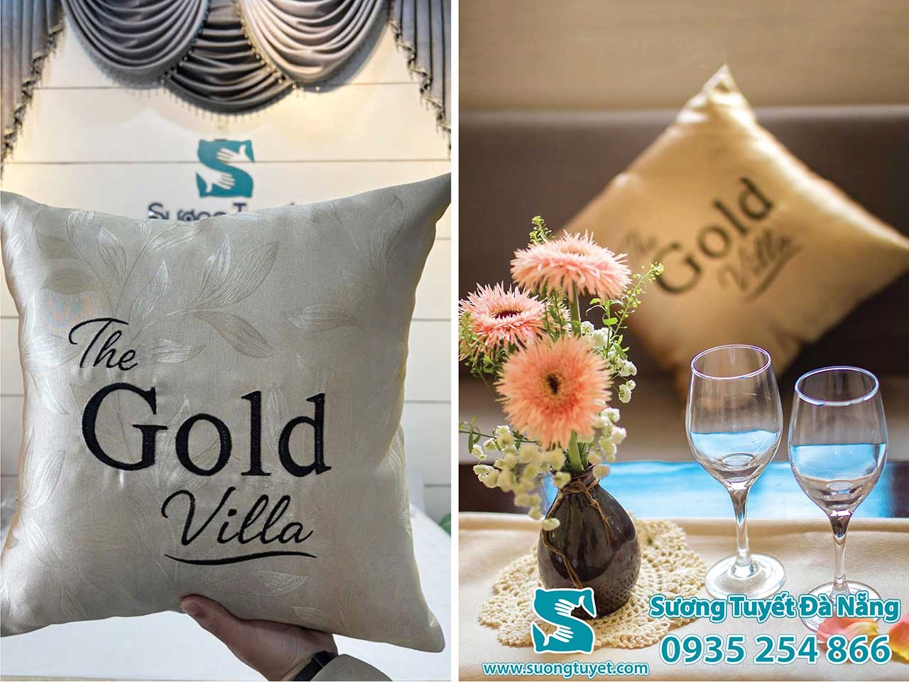 Gối trang trí 45 x 45 chuẩn khách sạn cung cấp cho The Gold Hội An.