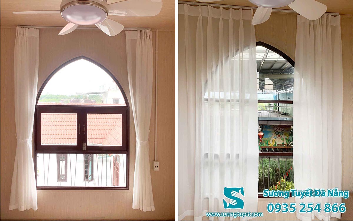 Rèm voan 1 lớp nhã nhặn, tinh khôi đẹp mắt.