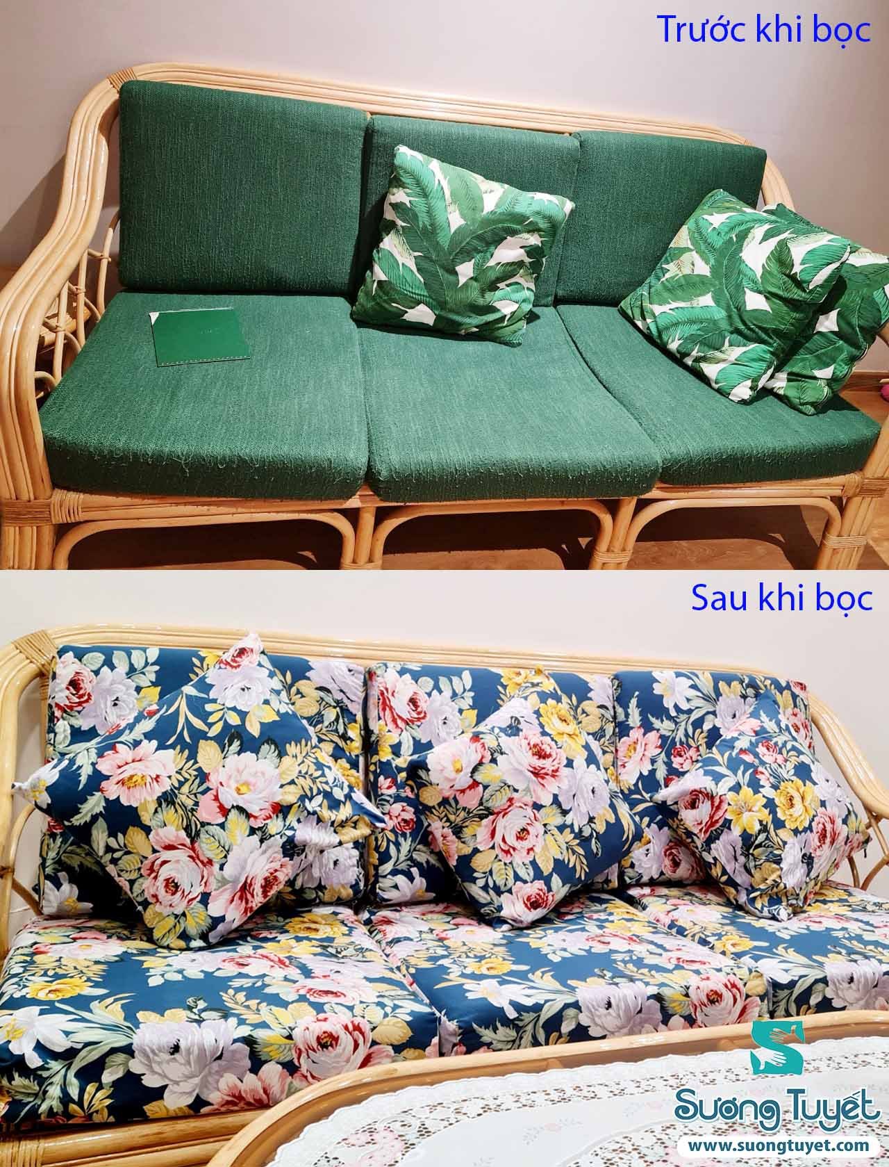 Hình ảnh trước và sau khi bọc nệm ghế cho khách yêu.