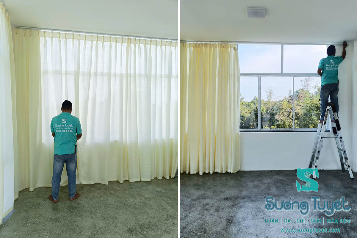 Đội ngũ Sương Tuyết lắp đặt rèm cửa chuyên nghiệp, nhanh chóng