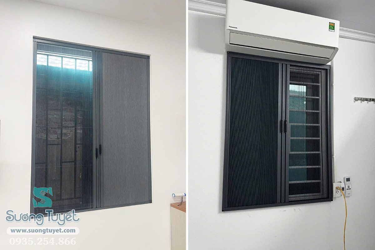 Cận cảnh vách chống muỗi kèm rèm tổ ong hệ 27