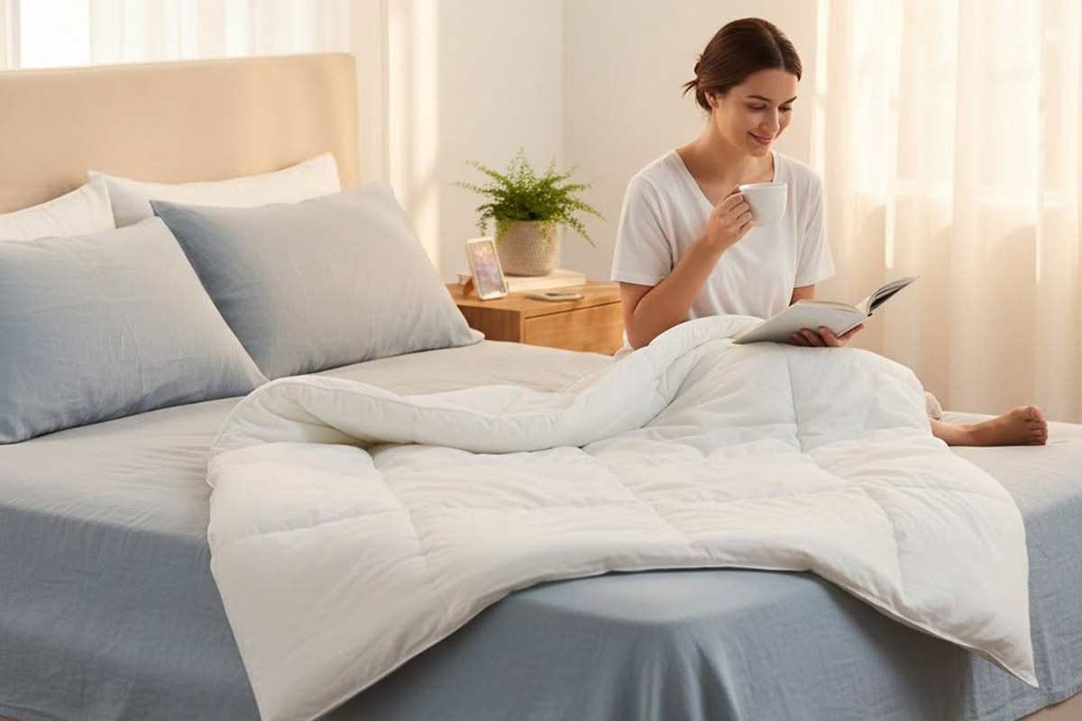 Đắp lên chiếc mềm êm ái, ấm và nhẹ giúp cơ thể luôn nằm trong trạng thái dễ thở.