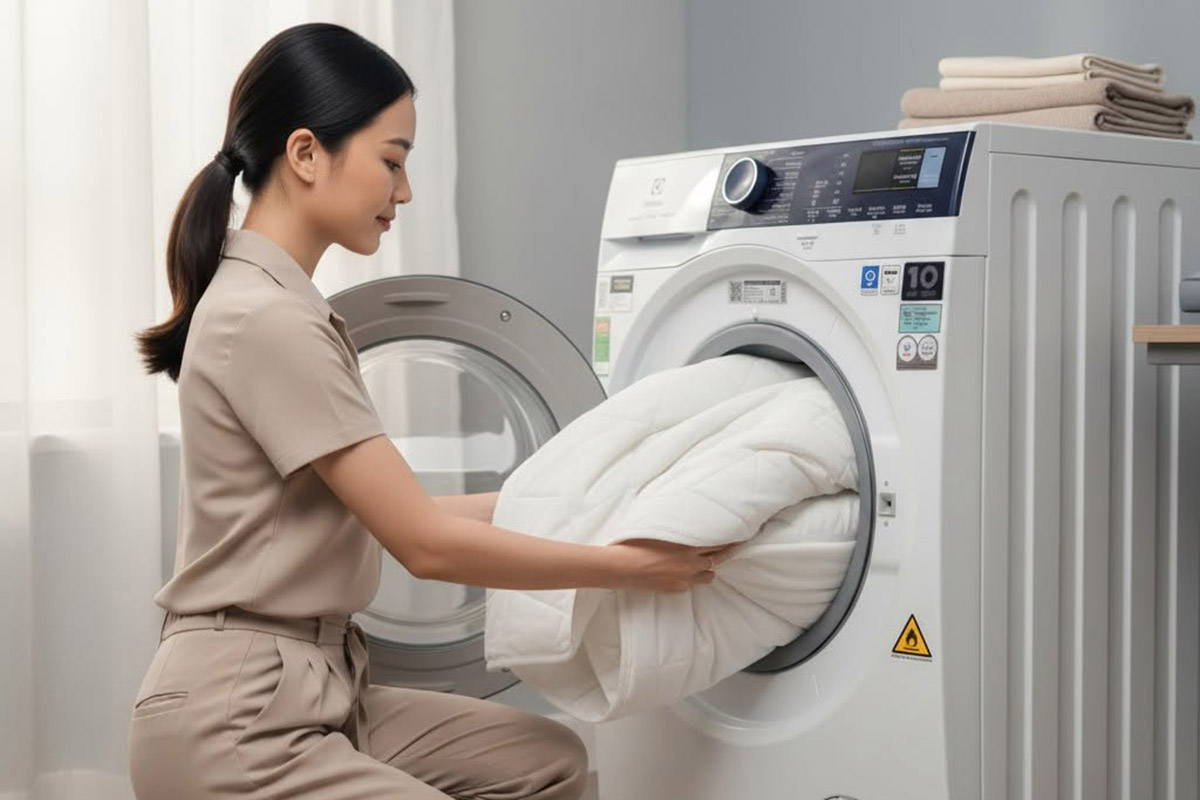 Bạn hoàn toàn có thể giặt ruột chăn lông vũ nhẹ nhàng với máy giặt.