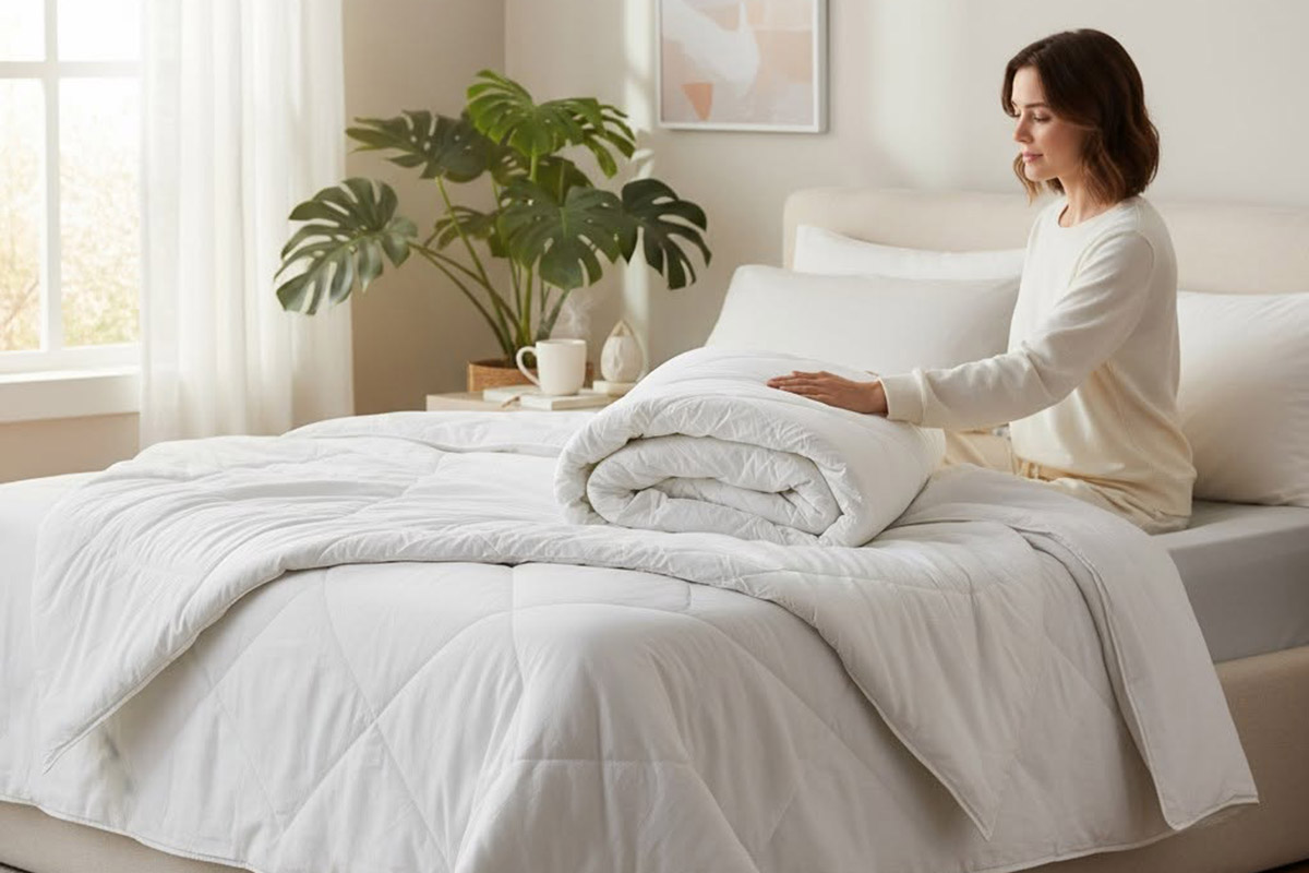 Ruột chăn lông vũ có nhiều độ dày thấp và cao phù hợp với khách.