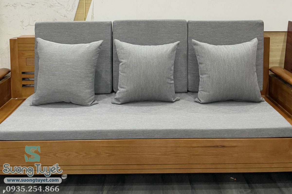 Combo gối tựa lưng, nệm ngồi và nệm lưng cho sofa phòng khách.