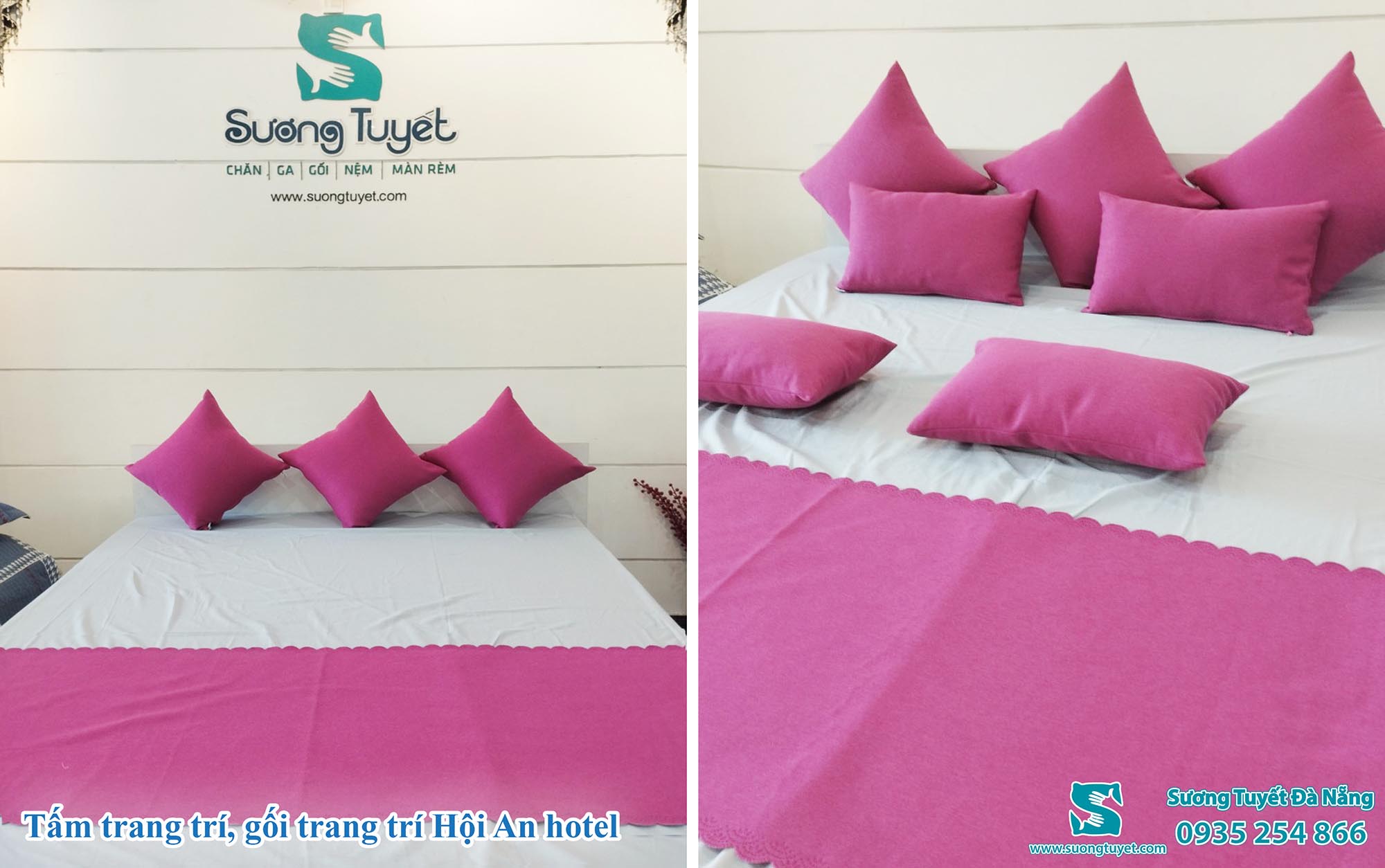 Tổ hợp gối vuông và gối chữ nhật Sương Tuyết cung cấp.