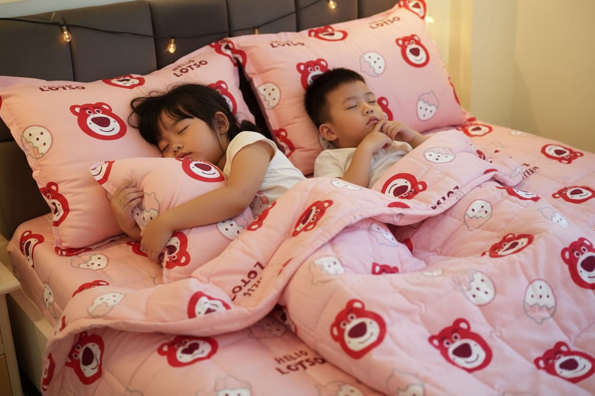 Bộ chăn ga cotton poly thường được chần chỉ trên bề mặt.
