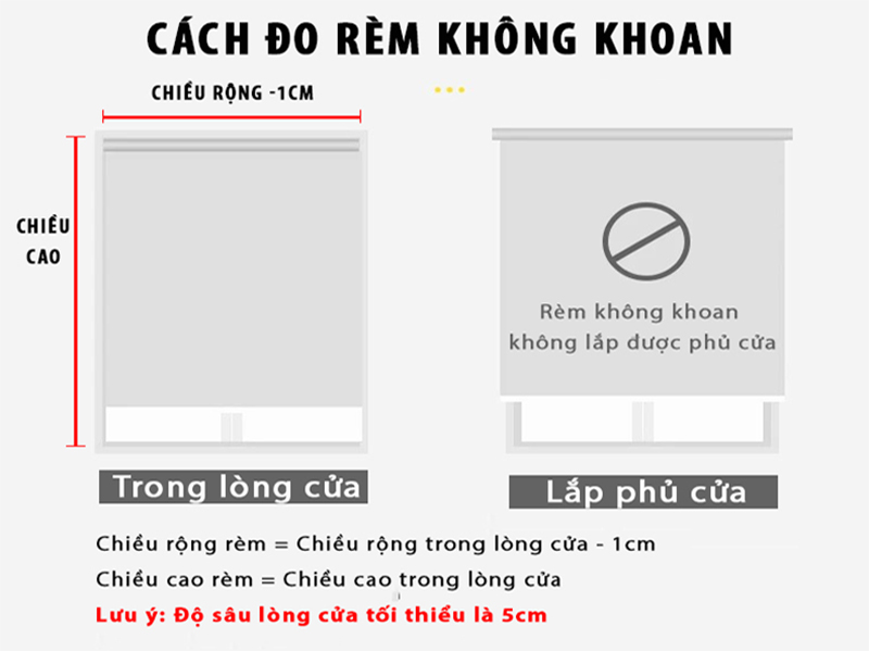 Rèm cuộn không khoan đục nên bắt buộc phải lắp lọt khung.