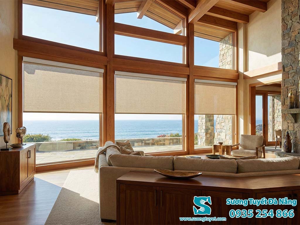 Rèm cuốn không khoan hiện đại cho phòng khách.