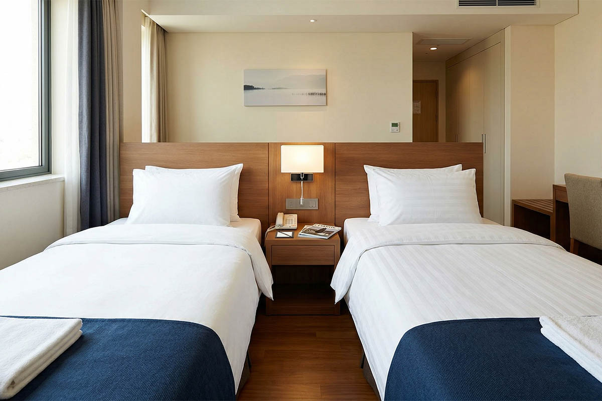 So sánh thiết kế chăn ga trắng trơn và chăn ga trắng sọc T250 trong phòng ngủ.