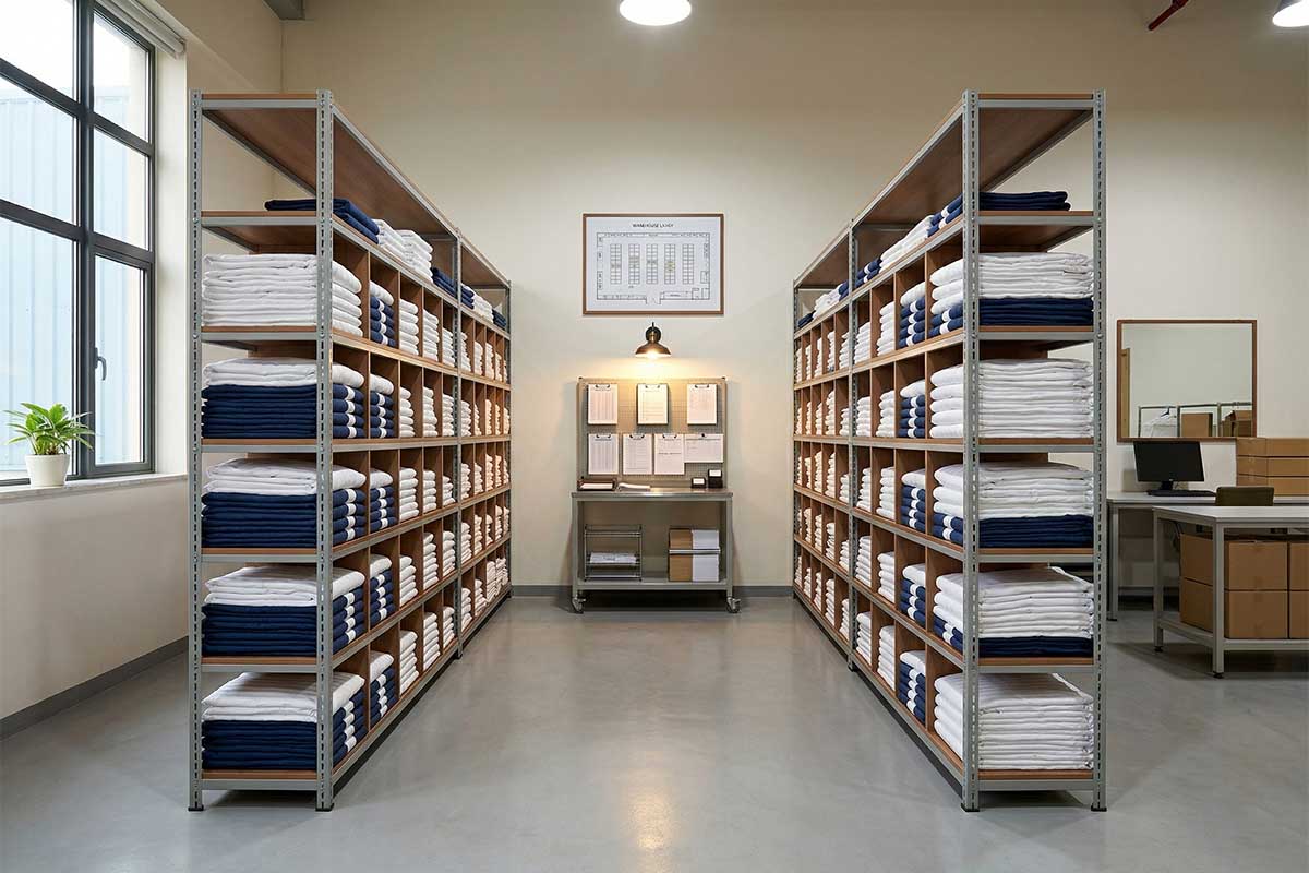 Quản lý kho chăn ga gối đệm khách sạn.