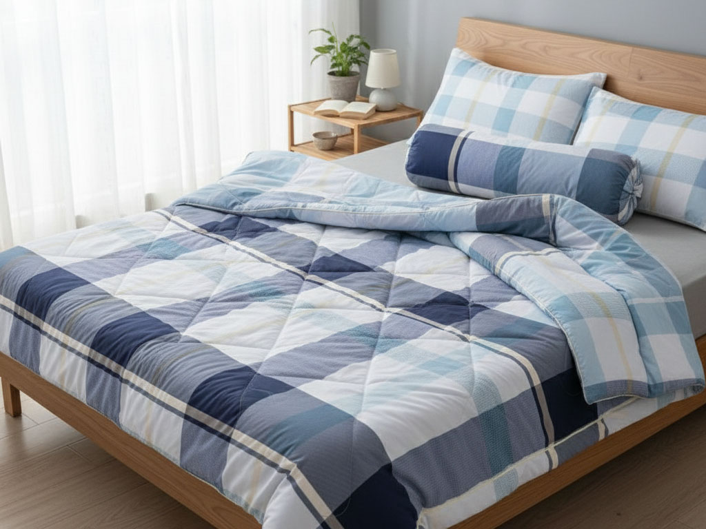 Chăn ga tencel cotton mát hơn nhờ có lớp lụa mịn màng.