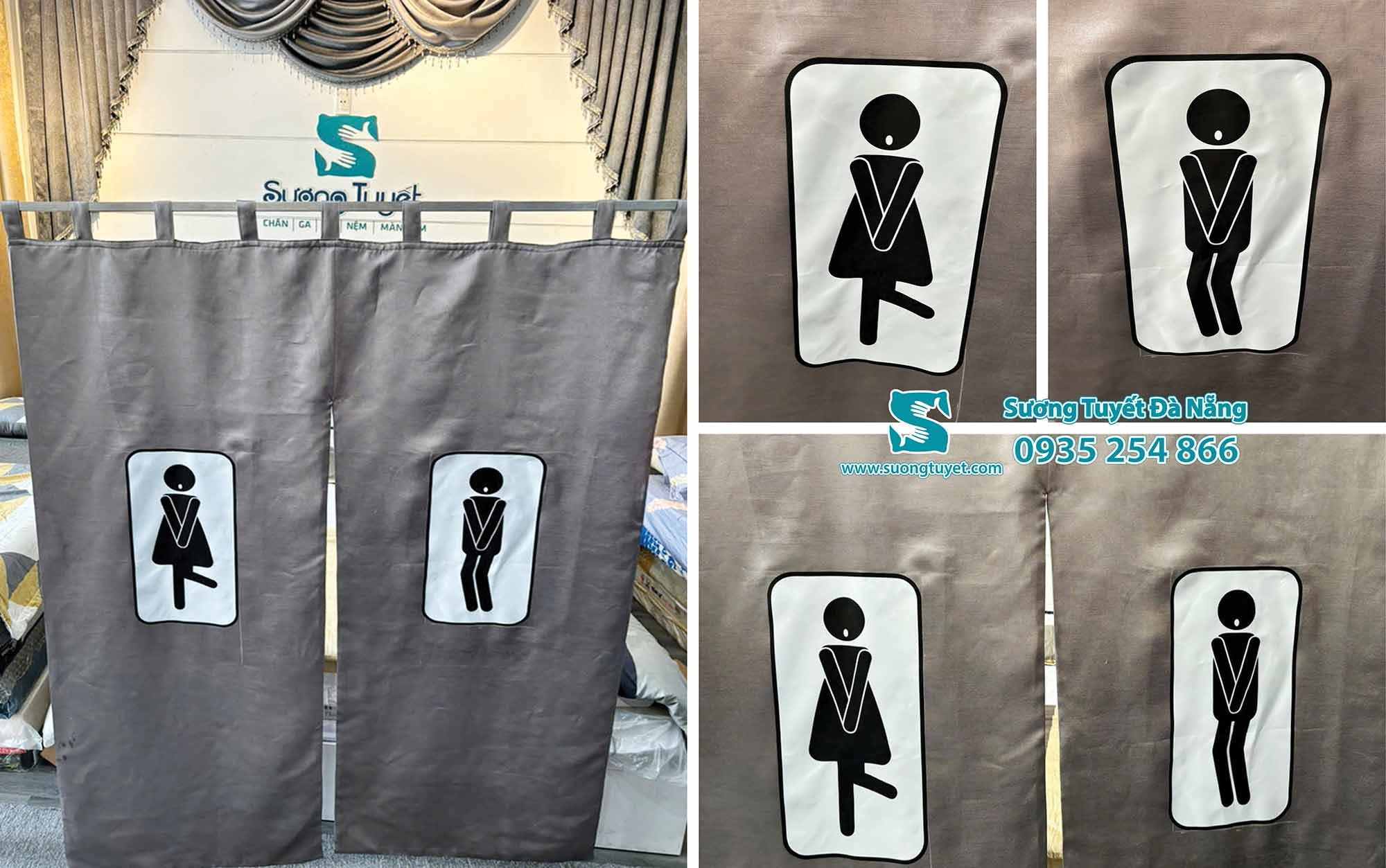 Rèm WC toilet của nhà hàng màu xám đen hiện đại.