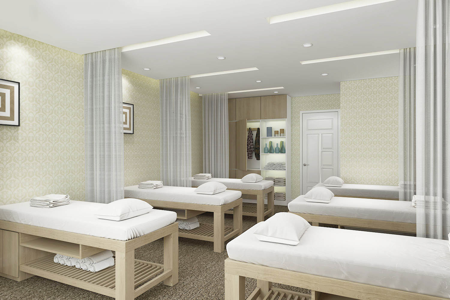Rèm cửa vải voan spa màu xám đem lại sự dịu nhẹ, thư giãn.
