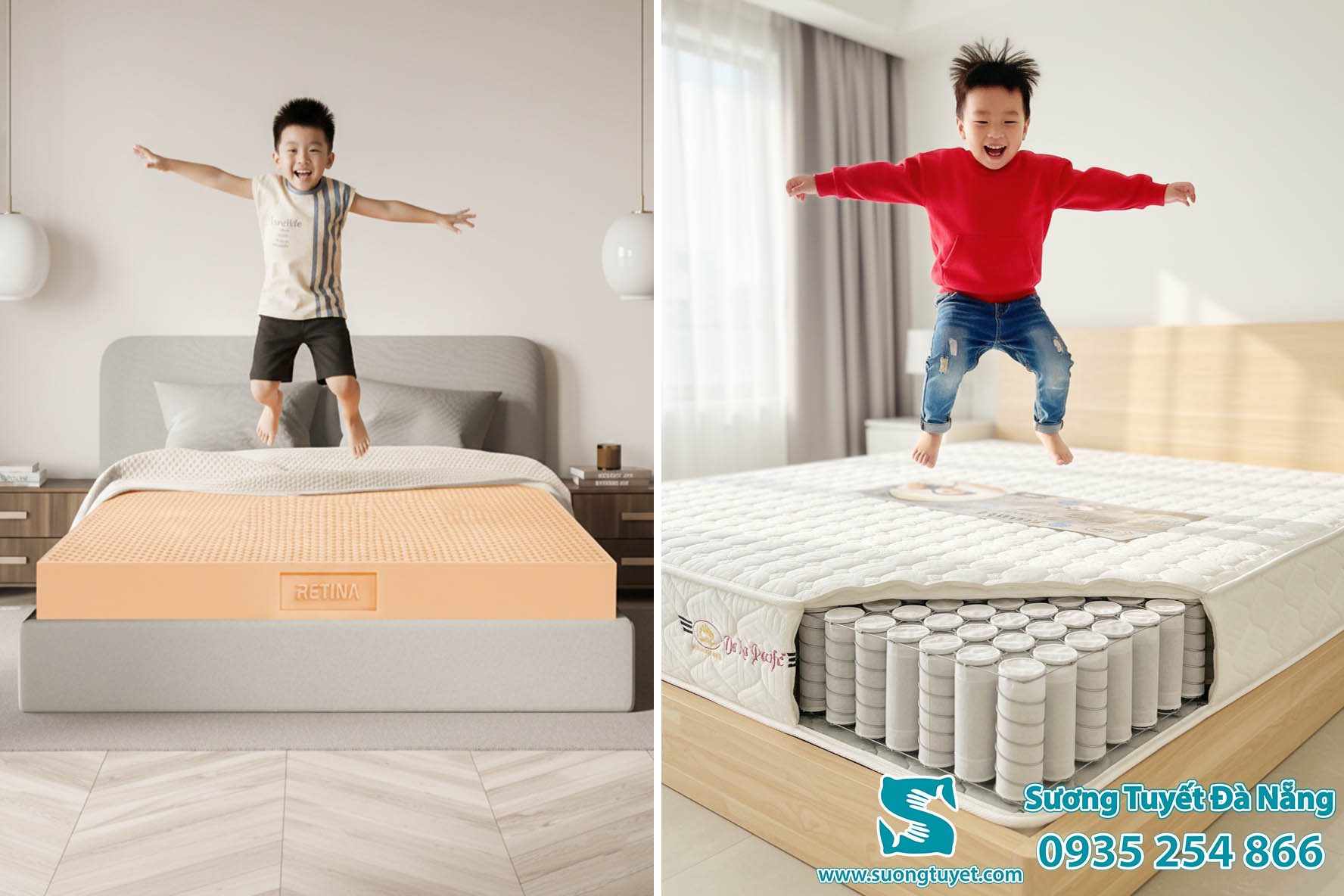 So sánh nhanh nệm lò xo và cao su thiên nhiên.