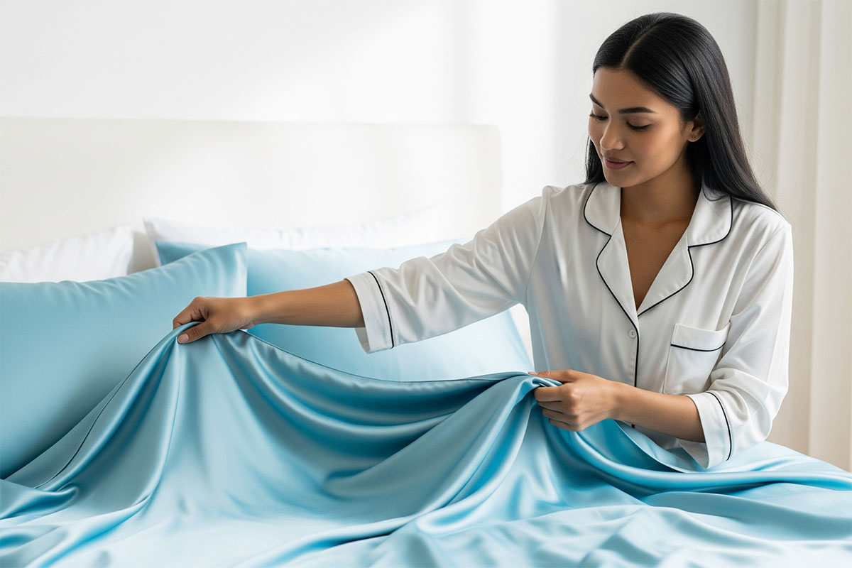 Sợi lụa tự nhiên nhìn rất bóng bẩy, mượt và rất mát.