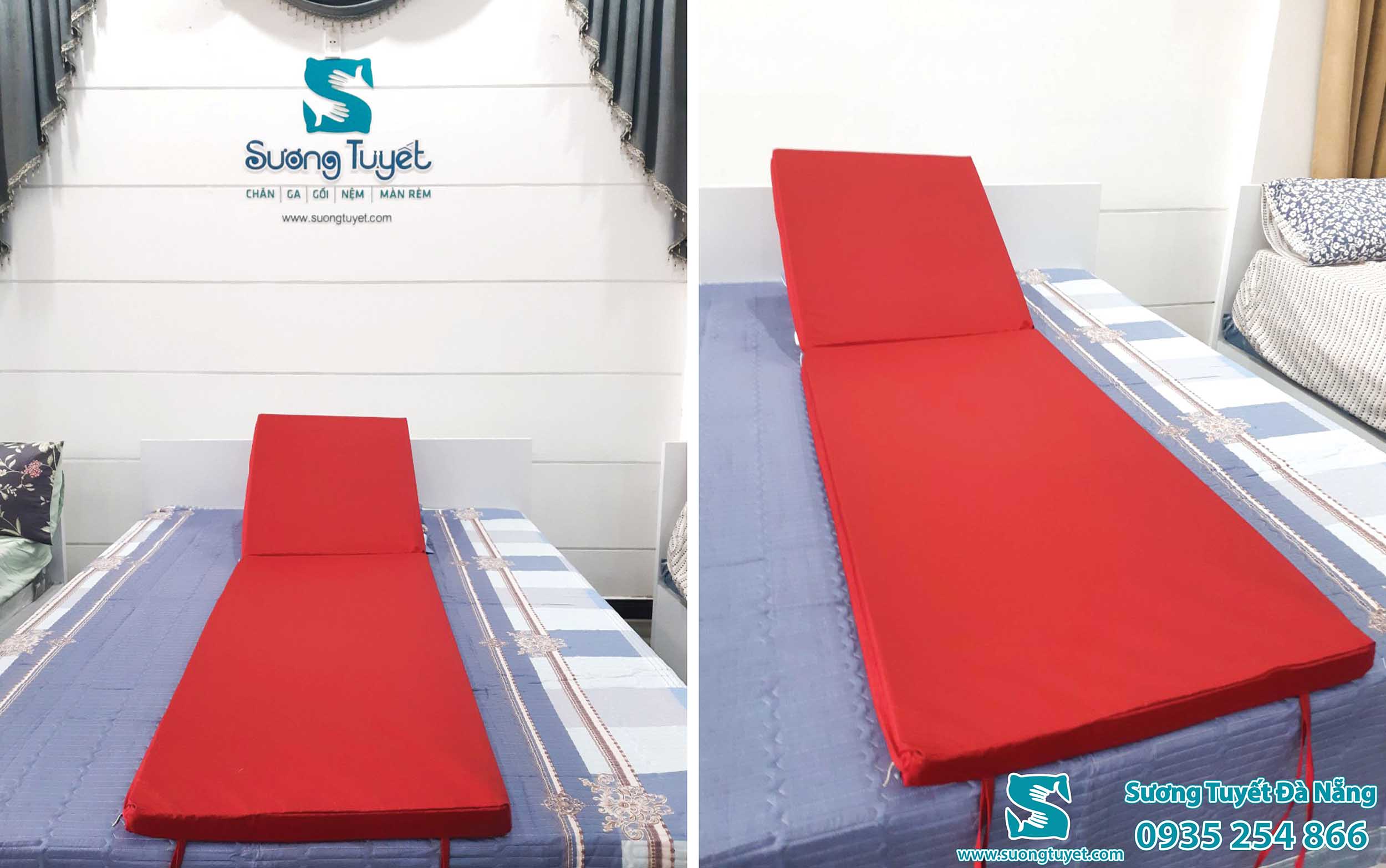 Ihome Hội An lựa chọn nệm ghế hồ bơi màu đỏ đô.