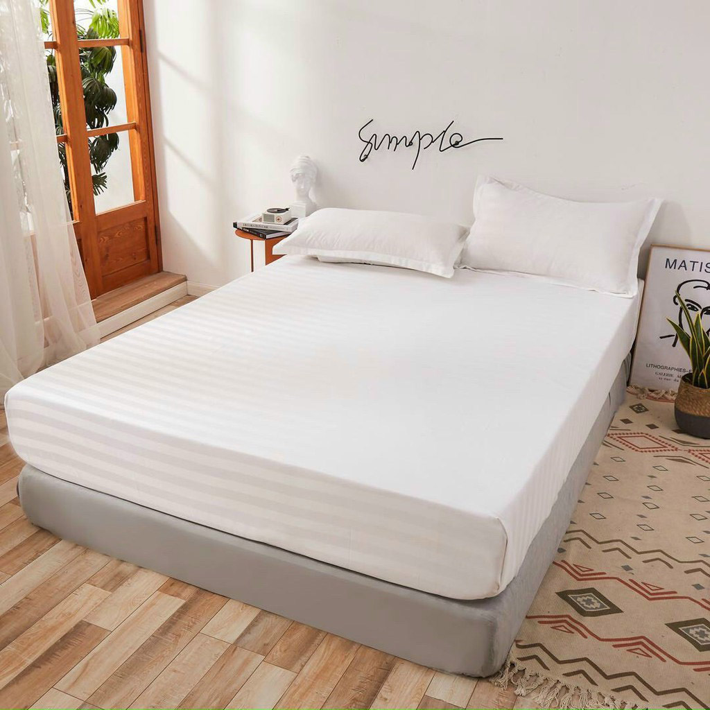 Bộ ga gối Cotton 3f màu trắng hiện đại.
