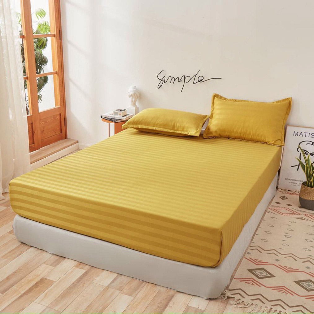 Bộ ga gối Cotton 3f màu vàng hiện đại.
