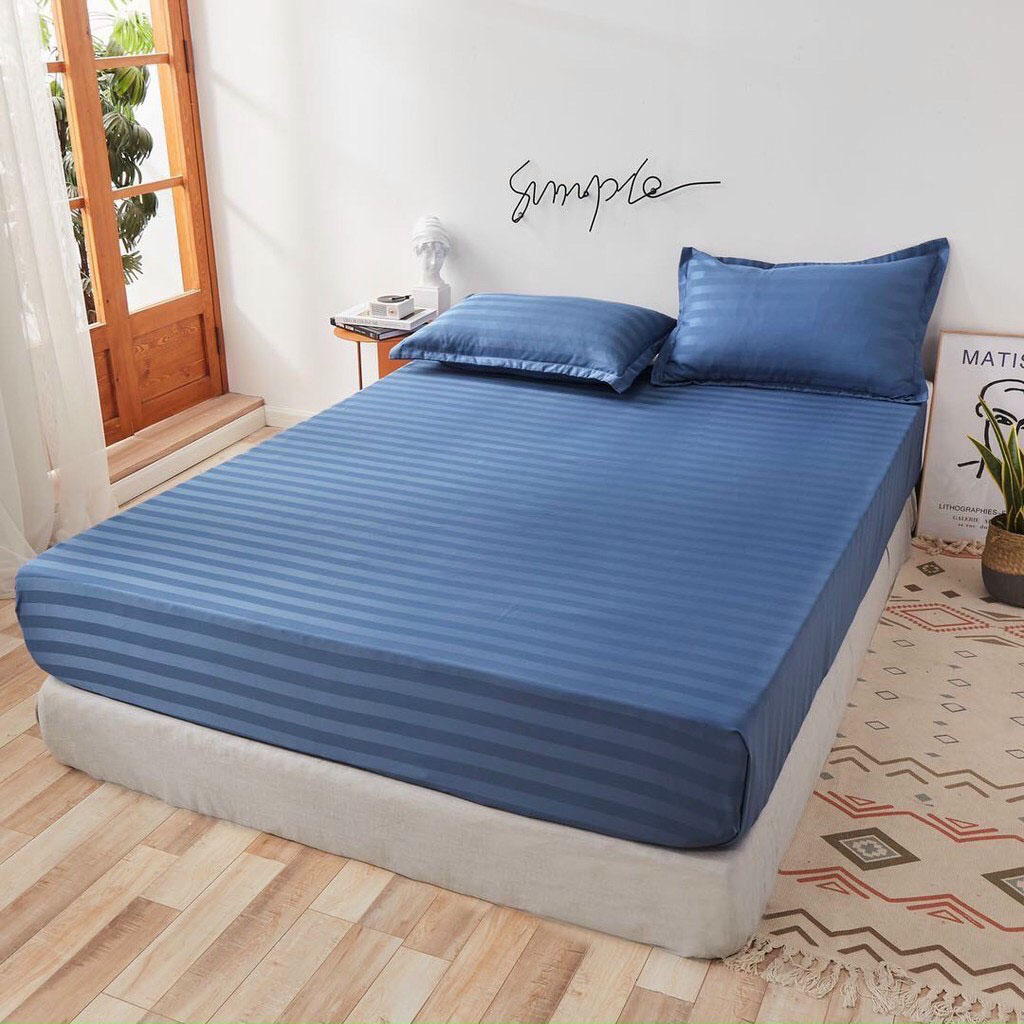 Bộ ga gối Cotton 3f màu xanh dương bắt mắt.
