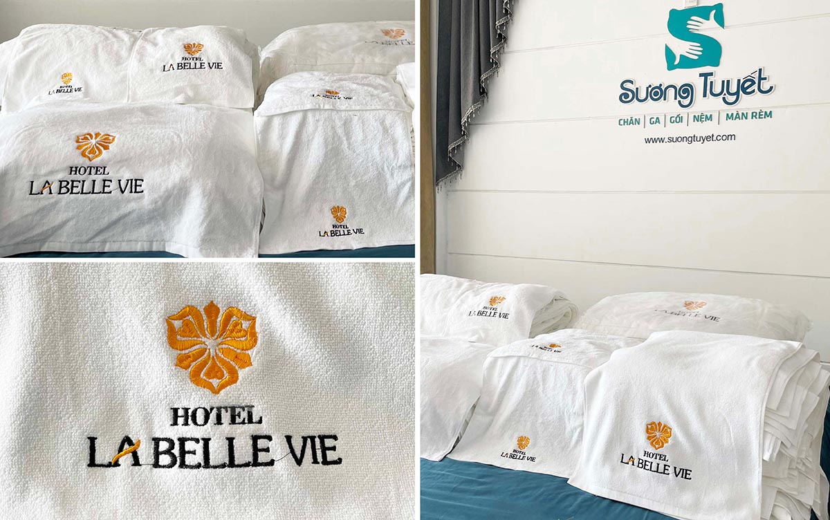 Combo trọn gói khăn tắm, khăn mặt, khăn ăn cung cấp cho Labelle Vie hotel.