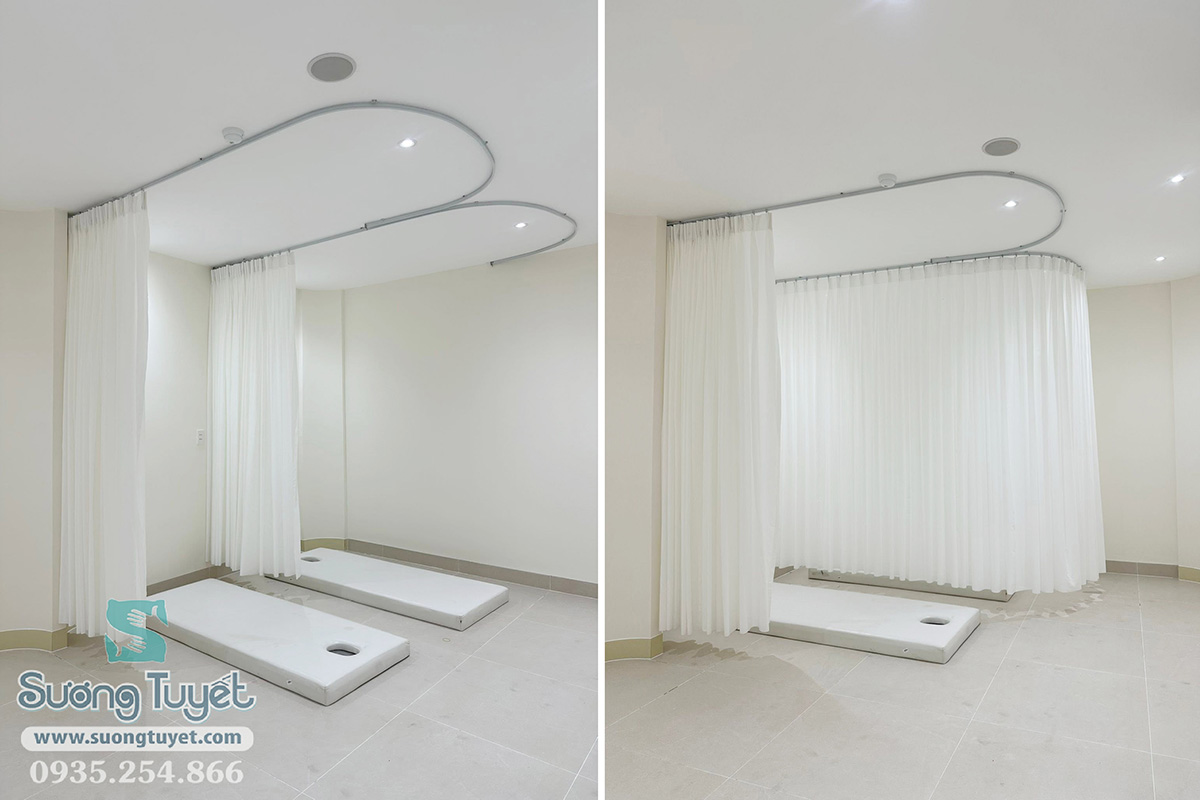 rèm ngăn giường spa bằng ray cong