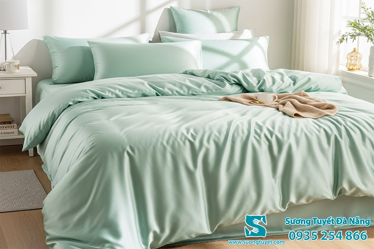 Bộ chăn ga tencel 60s là dòng trơn đơn sắc.