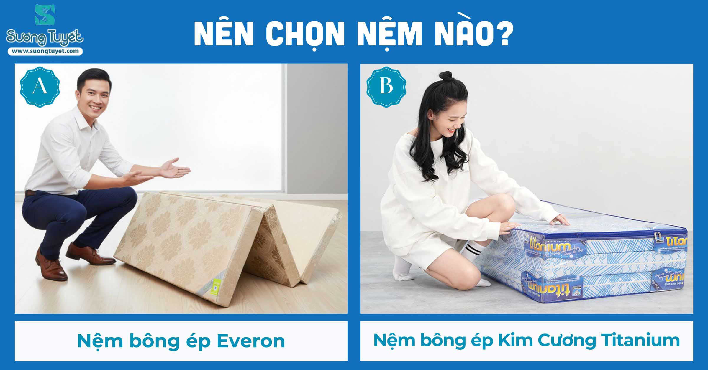 So Sánh Chi Tiết Nệm Bông Ép Kim Cương Titanium và Everon: Giá Nào Tốt, Chất Lượng Nào Bền?