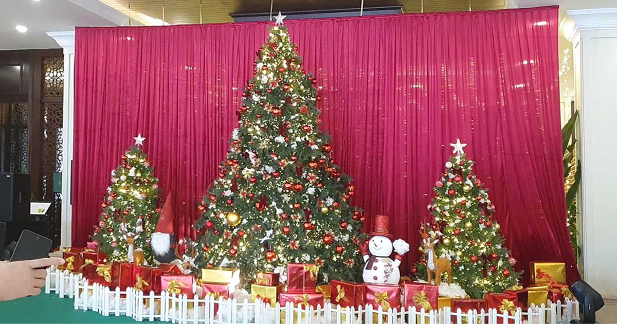 Sương Tuyết Thi Công Rèm Kháng Nước Icebath & Phông Nhung Noel Cho Marriot